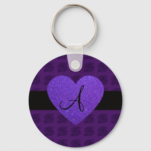 Chaveiro Rosas de monograma de coração roxo (Frente)