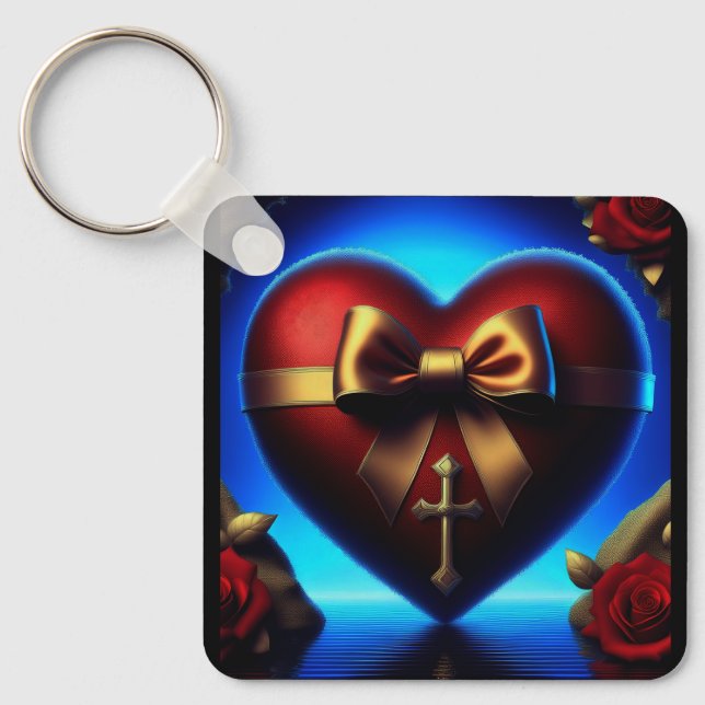 Chaveiro Rosas Dourados do Coração (Frente)