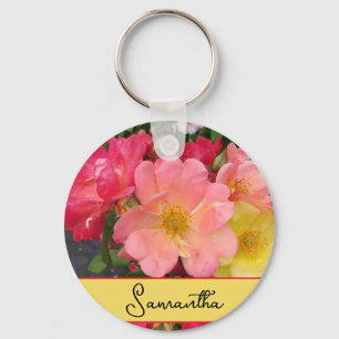 Chaveiro Rosas Florais de Flor Rosa Amarelo