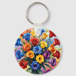 Chaveiro Rosas Lisianthus Aquarela Multicor Vibrante