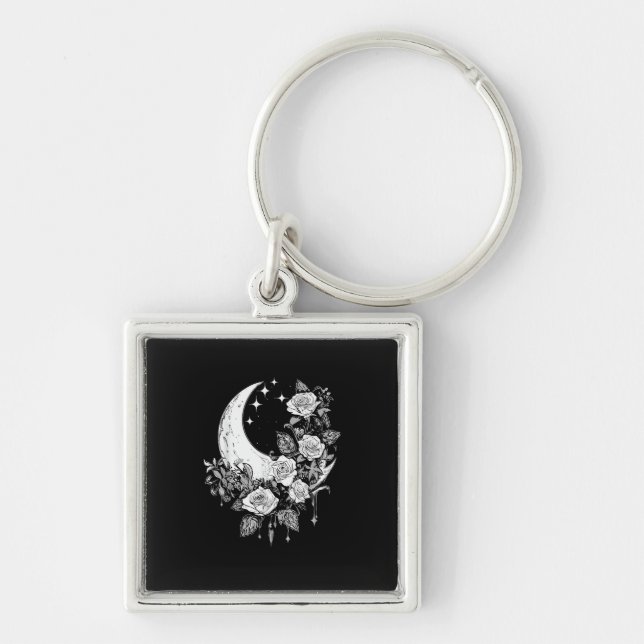 Chaveiro Rosas-Lua - Gótico Romântico - Whimsigoth Witchy W (Frente)