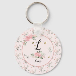 Chaveiro Rosas Rosa Elegantes De Aquarelas com Borboletas