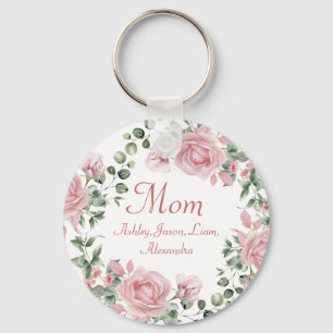 Chaveiro Rosas Rosa Personalizadas Floral 4 a 8 Nomes de Cr