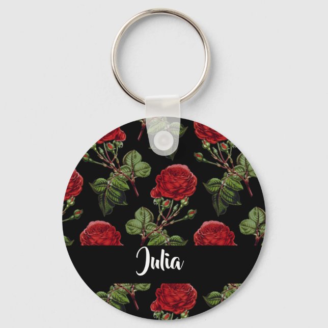 Chaveiro Rosas vermelhas de nome personalizado (Frente)