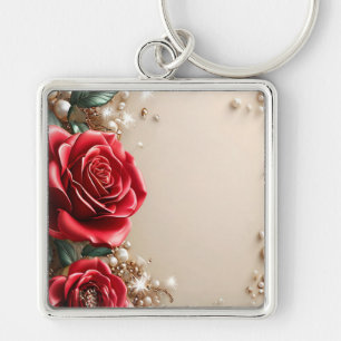 Chaveiro Rosas Vermelhas Elegantes Com Ornamentos Dourados