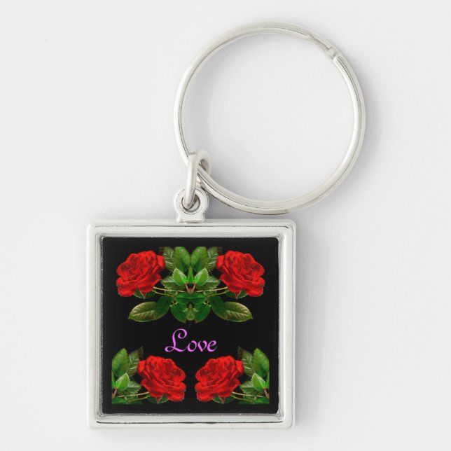 Chaveiro Rosas vermelhas no design abstrato floral de (Frente)