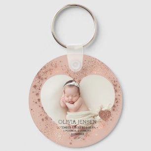 Chaveiro Rose Gold Brilho Estatísticas de Nascimento de Rec