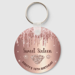 Chaveiro Rose Gold Dripping Glitter & Diamond Sweet 16