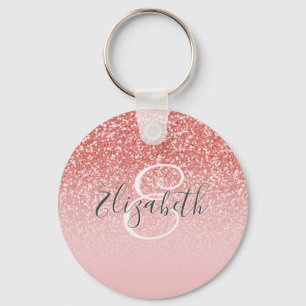 Chaveiro Rose Gold Glitter Blush Ombre Monogram