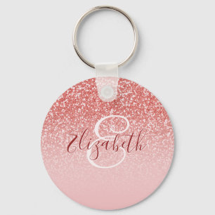 Chaveiro Rose Gold Glitter Blush Ombre Monogram