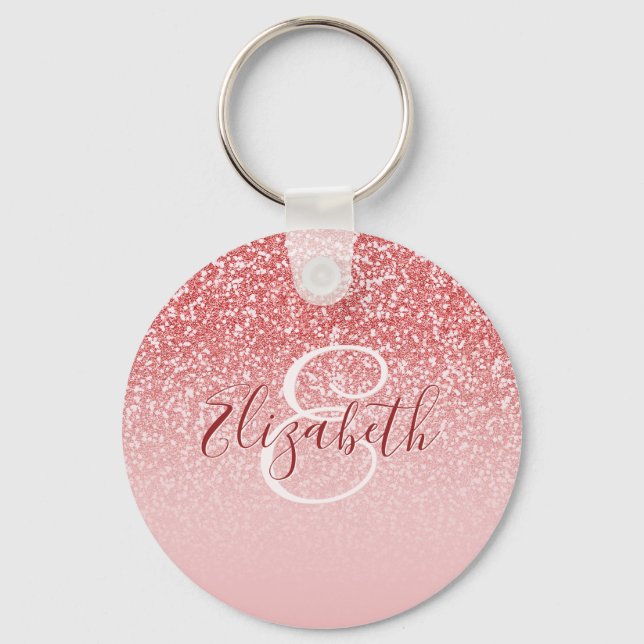 Chaveiro Rose Gold Glitter Blush Ombre Monogram (Frente)