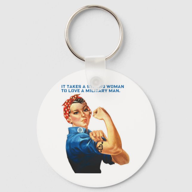 Chaveiro ROSIE THE RIVETER - "É preciso uma mulher forte" (Frente)