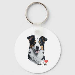 Chaveiro Rosto de Borda Collie (com texto I Love)