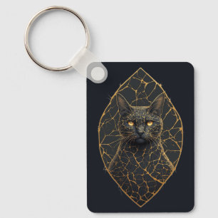 Chaveiro Rosto de Gato Com Acento Decorativo de Rachaduras