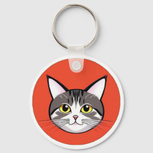 Chaveiro Rosto de Gato de Desenho Animado Fofo com Design G