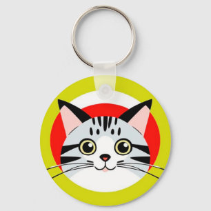 Chaveiro Rosto de Gato de Desenho Animado Fofo com Design G