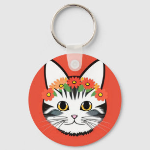 Chaveiro Rosto de Gato Fofo Ilustração Vibrante