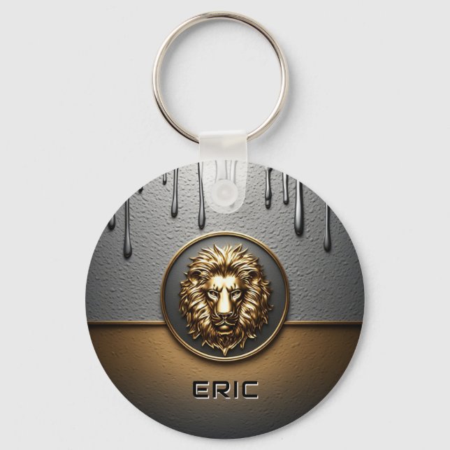 Chaveiro Rosto de Leão Dourado Com Metal Derramando 🦁 (Verso)
