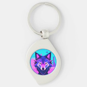 Chaveiro Rosto de Lobo Neon Futurista em Arte Geométrica