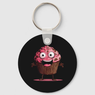 Chaveiro Rosto de Muffin Rosa Engraçado para Cupcakes e Muf