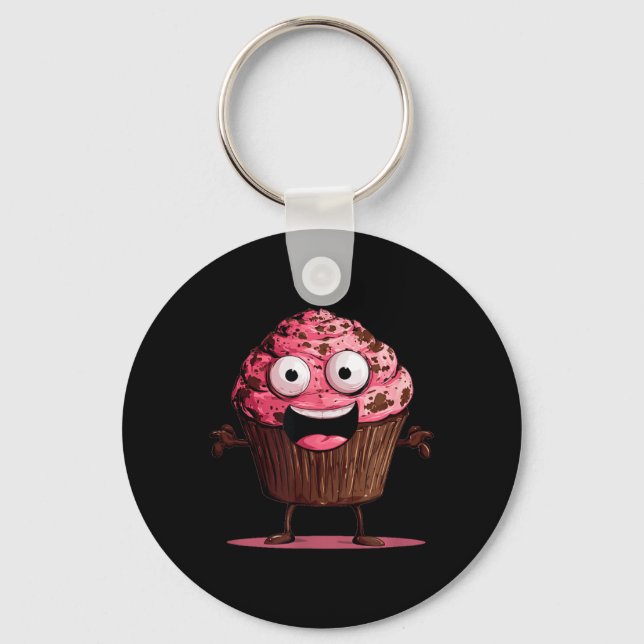 Chaveiro Rosto de Muffin Rosa Engraçado para Cupcakes e Muf (Frente)