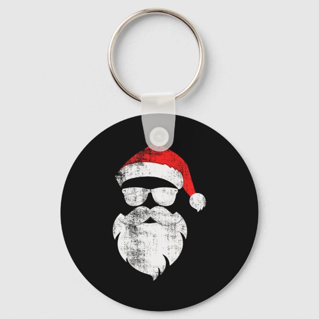 Chaveiro Rosto engraçado de Papai Noel hipster com chapéu b (Frente)