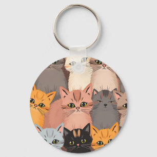 Chaveiro Rostos de Gatos Fofos Ilustrados
