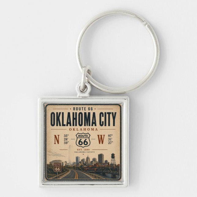 Chaveiro Rota 66 em Oklahoma City Coordenadas (Frente)