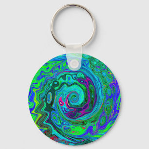 Chaveiro Rotação Abstrato Retro Verde e Azul