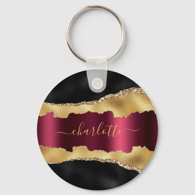 Chaveiro Roteiro de mármore preto-burgundy (Frente)