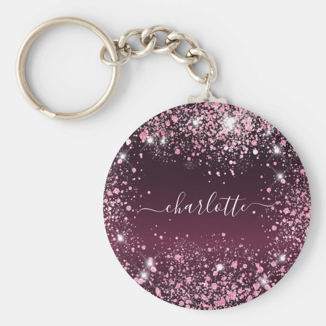 Chaveiro Roteiro do nome da poeira da cinza rosa-borrifada (Frente)