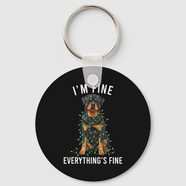 Chaveiro Rottweiler Christmas I'm Fine Everything Is Fine  (Frente)