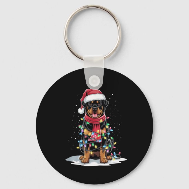 Chaveiro Rottweiler Christmas Tree Santa Hat Lights Xmas Do (Frente)