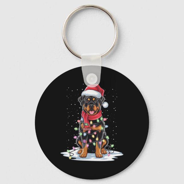 Chaveiro Rottweiler Dog Santa Hat Christmas Tree Light Xmas (Frente)