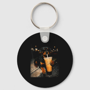 Chaveiro Rottweiler legal bebendo café gelado arte engraçad