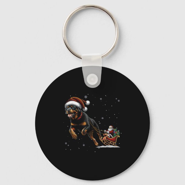 Chaveiro Rottweiler Santa Christmas Tree Lights Ugly Pajama (Frente)