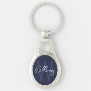 Chaveiro Rótulo Azul Marinho Personalizado Monograma e Nome