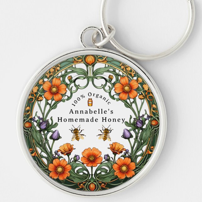 Chaveiro Rótulo Floral Art Nouveau Mel Caseiro  (Frente)