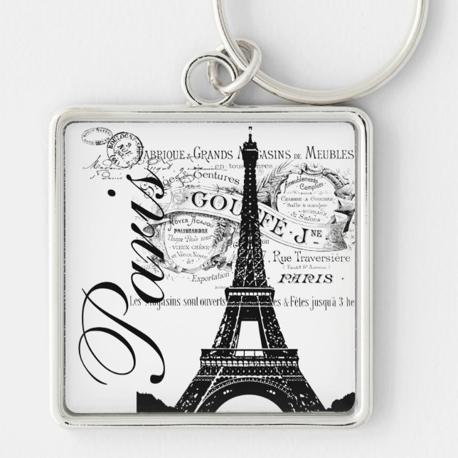 Chaveiro Rótulo Vintage Paris & Torre Eiffel (Frente)