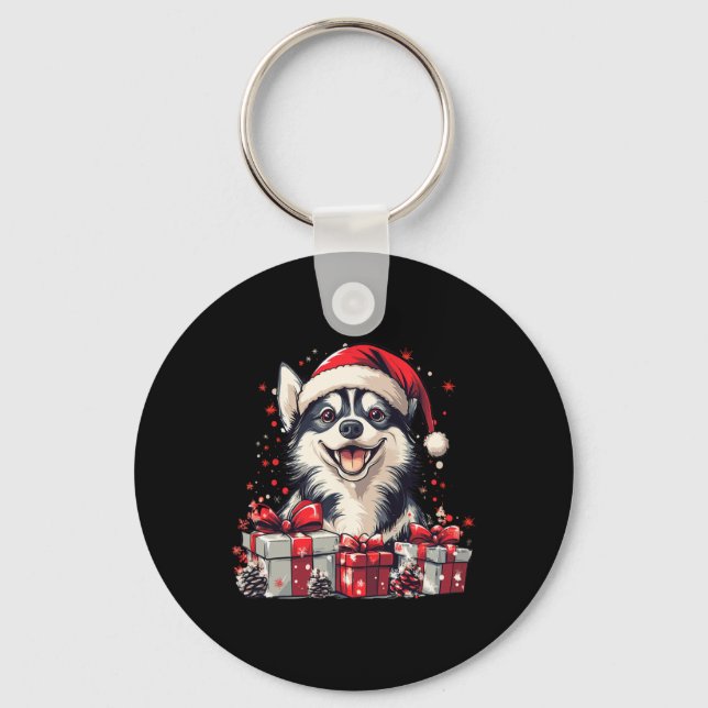 Chaveiro Rouco Santa Hat Engraçado Natal Siberian Husky (Frente)