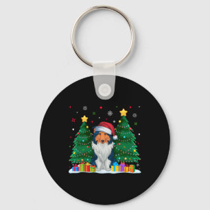 Chaveiro Rough Collie Dog Passa Santa Hat Ugly Christmas S