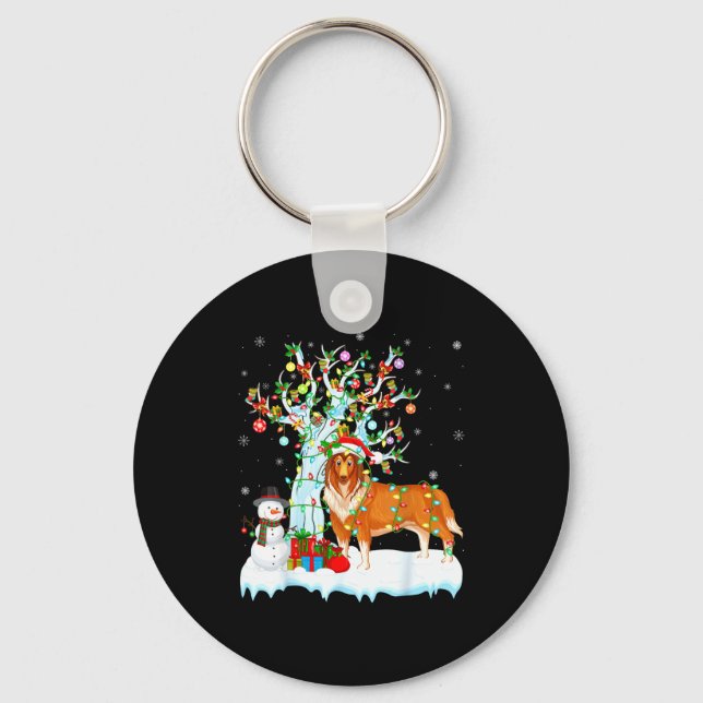 Chaveiro Rough Collie Dog Xmas Tree Lighting Rough Collie C (Frente)