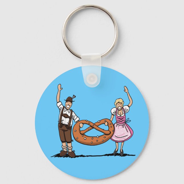 Chaveiro Round Keychain Bavarian Couple Pretzel (Frente)