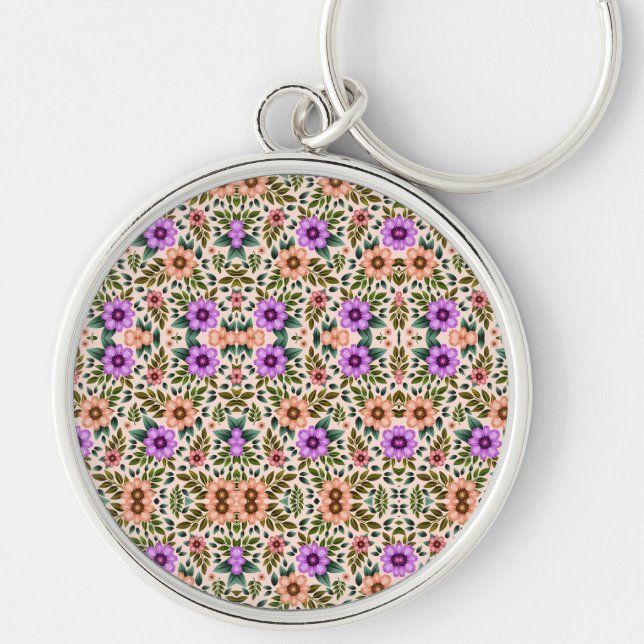 Chaveiro Round keychain featuring intricate floral patterns (Frente)