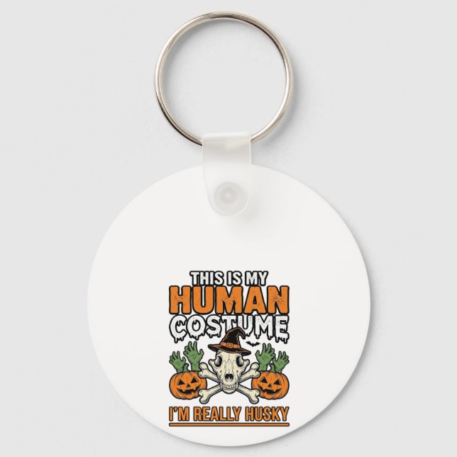 Chaveiro Roupa de Halloween de Custo Humano Husky Engraçado (Frente)