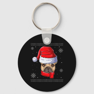 Chaveiro Roupas de Bulldog Francês com Papai Noel