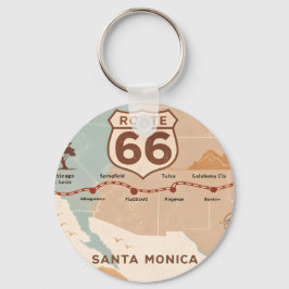 Chaveiro Route 66 Vintage Map with Historic Cities