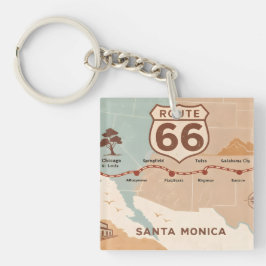 Chaveiro Route 66 Vintage Map with Historic Cities