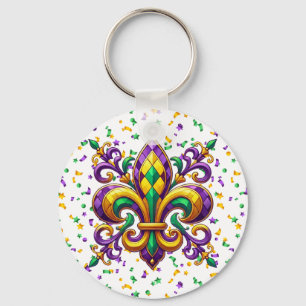 Chaveiro Roxo amarelo verde Mardi Gras flor de lis