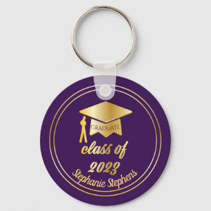 Chaveiro Roxo Elegante  Graduação do Boné Dourado 2023